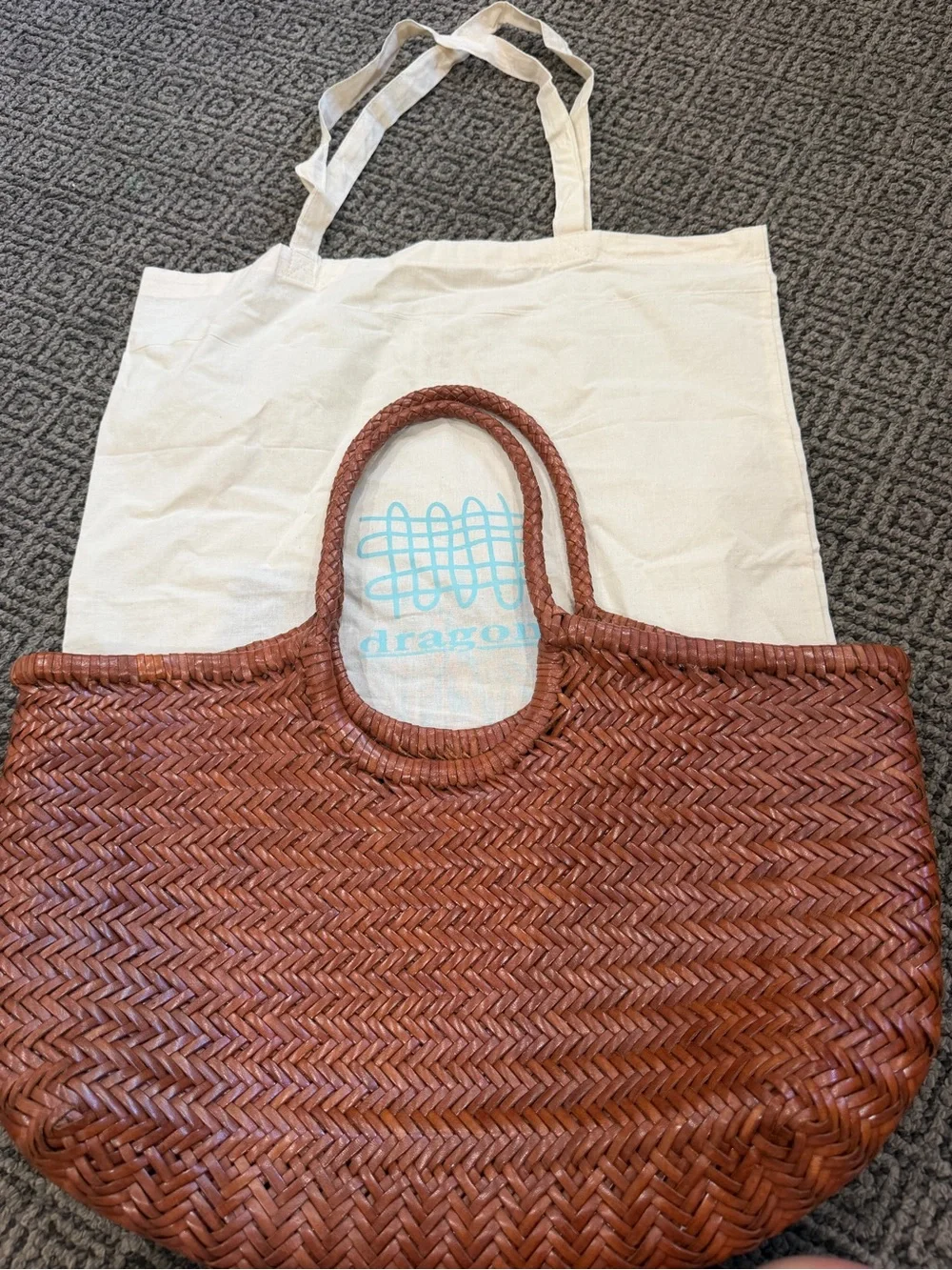 Dragon Diffusion Nantucket Large woven Straw Tote Bag Cognac Brown - Women Bags